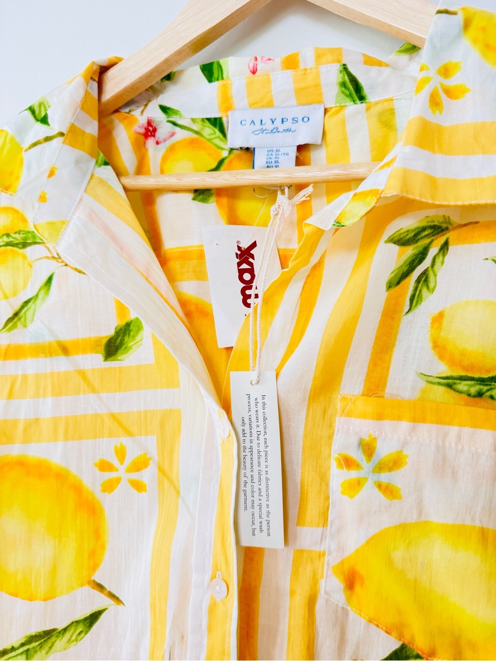 NWT Calypso St. Barth Lemon Print 100% Cotton Button Front Shirt XL Resort